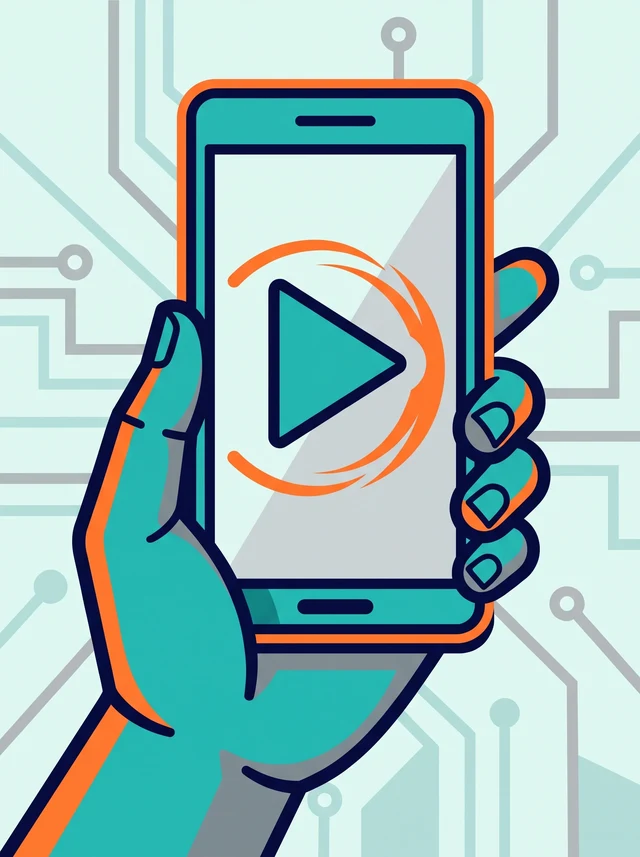 Ilustración de un teléfono sujeto en vertical reproduciendo un clip, que representa el vídeo vertical para redes